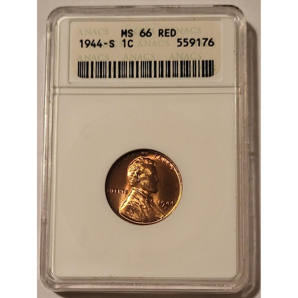 1944 S Lincoln Wheat Cent MS66 RED ANACS Small Holder